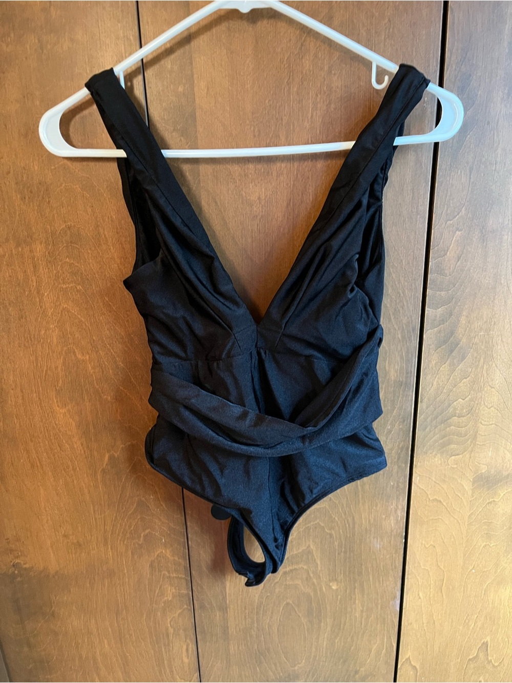 By Together Black Deep V Draped Bodysuit